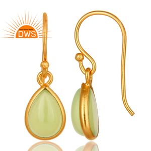 Meilleure vente en argent sterling plaqué or 18 carats naturel Prehnite calcédoine pierres précieuses boucles d'oreilles demi-fabricant de bijoux fins - Product Image 3