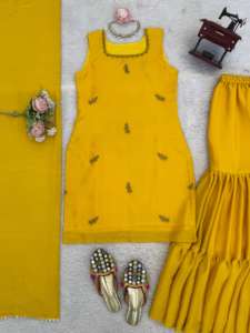 طقم شارارا هندي باكستاني جميل من الحرير الخالص، طقم شارارا عرقي فاخر للحفلات والأعراس والارتداء اليومي للنساء - Product Image 5