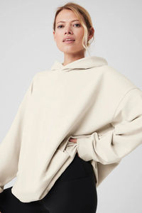 Sweats à capuche surdimensionnés en coton pour femmes avec logo personnalisé tricoté 400 Gsm à bas quantité minimale de commande Prix compétitif Sérigraphie Impression de logo sur mesure - Product Image 4