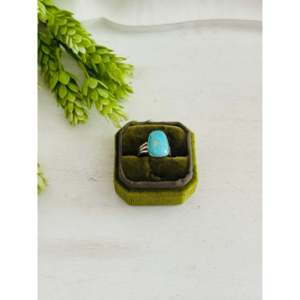 Southwest Kingman Turquoise & Sterling <b>Silver</b> Boho <b>Statement</b> <b>Ring</b> Emerald Cut Gemstone Size 7.5 for Everyday Wear - Product Image 1