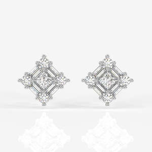 Pendientes de plata de ley redondos y Baguette Cut Moissanite Diamond Stud - Product Image 3