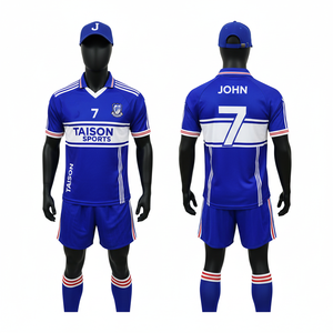 Tenue de football gaélique pour hommes, 160 GSM, polyester respirant, interlock, bleu royal, panneau blanc, sublimation, kit d'équipe personnalisé - Product Image 1