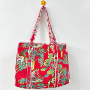 Sacs fourre-tout matelassés en coton imprimé à la main, sacs fourre-tout indiens traditionnels, sacs fourre-tout artisanaux avec impression à la main - Product Image 1