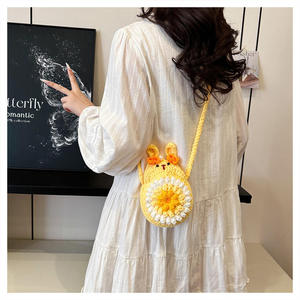 Sac à bandoulière en coton tissé au crochet, motif lapin et papillon, nouveau, mignon, pour téléphone portable, taille moyenne, tendance - Product Image 6