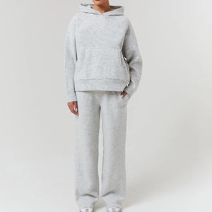 Survêtement décontracté pour femme, taille personnalisée, de haute qualité, ample, à motif uni, jogging 100% coton respirant pour - Product Image 4