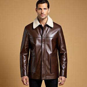 Chaquetas de cuero Vintage Letterman para hombre, chaqueta holgada de cuero PU con bolsillo en el pecho y cremallera personalizada, abrigo de cuero de estilo callejero para hombre - Product Image 1