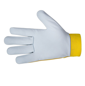 Ensemble de paume en cuir de chèvre véritable Doublure en coton de sécurité Gants de travail Aile Pouce Dos Bleu Côtes Assemblage Gants en cuir de mécanicien - Product Image 5