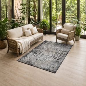 Tapis de salon LXDP-1015 gris argenté traditionnel oriental imprimé numériquement, lavable en machine, en chenille, antidérapant, vente en gros - Product Image 6