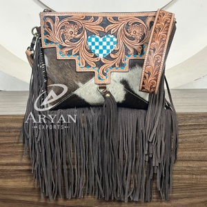 Mode femmes sac à main en cuir repoussé à la main à franges parfait pour un usage quotidien véritable cuir de vachette à carreaux sacs à bandoulière simples - Product Image 1