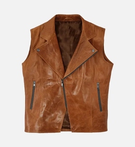 Men's <b>Plus</b> <b>Size</b> Casual Cowhide Leather Waistcoat Breathable Sleeveless Motorbike Vest for Winter OEM Service - Product Image 1