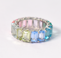 Regenboog Saffier Band Emeralds Cut Lab Multi Saffier Eternity Band 92.5 Sterling Zilver Stapelring Black Friday Sale