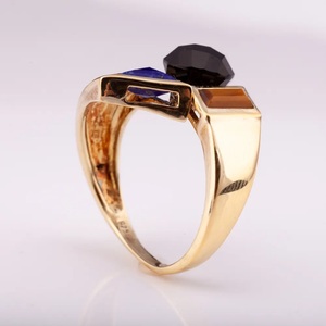 Prêt à expédier bijoux de mode 14K plaqué or argent 925 bague réglable avec lapis naturel oeil de tigre onyx de Thaïlande - Product Image 3