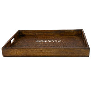 Ensemble de deux plateaux de service rectangulaires, plateau de service fini naturel Plateau de service en bois élégant classique - Product Image 2