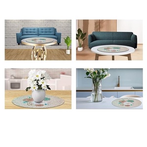 Handcrafted Cream <b>Blue</b> Pink Beaded Round Placemat for Dining <b>Table</b> for Wedding & Christmas Decorations Family Gatherings - Product Image 2