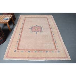 Alfombra turca Vintage Beige 5,2X7,3 pies lana hecha a mano área grande diseño de retazos Rectangular pasillo patrón látex para decoración de habitación - Product Image 1