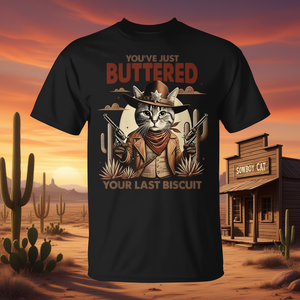 T-shirt Cowboy Cat: Hai appena spalmato il burro sul tuo ultimo biscotto - T-shirt promozionale - Product Image 3