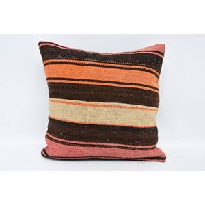 Brown Wool Kilim Patchwork <b>Bolster</b> <b>Pillow</b> 16x16 Inch Vintage Floral Print Woven Non-Slip Eco-Friendly Decorative <b>Pillow</b> - Product Image 1