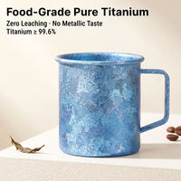 Mug Perjalanan Titanium Murni Ice Flower 450ml Cangkir Kopi Logo Kustom Ringan untuk Berkemah di Luar Ruangan