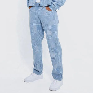 Pantalones Vaqueros de Mezclilla para Hombre, Estilo Informal, Color Azul Claro, Diseño Jacquard Personalizado, Calidad Premium, Tela Rígida de Alta Gama - Product Image 1