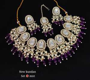 Conjunto de joyas chapadas en oro Kundan tradicional indio y conjunto de collar de cobre para mujeres y niñas accesorios indios joyería Mujer - Product Image 3