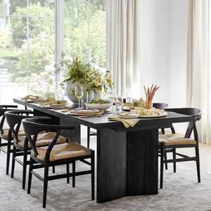 Table à manger extra large en bois massif couleur espresso foncé, pieds à double bloc, 8 à 10 places, style minimaliste - Product Image 3