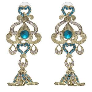 Kriaa โคมระย้าทองคำขาวและต่างหูแบบหยดน้ำประดับ1302002ด้วยไข่มุกโอปอลและเพชรออสเตรียสีฟ้า - Product Image 1