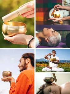 <b>Tibetan</b> Plated Metal <b>Singing</b> <b>Bowl</b> Set for Meditation Healing Yoga Chakra <b>Bowls</b> Hammered Design Relief Sound <b>Bowl</b> - Product Image 5