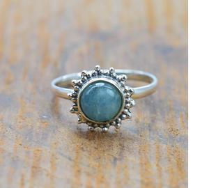 แหวนดอกไม้ทรงกลมสีอะความารีน925เงินสเตอริงกับพลอยธรรมชาติเครื่องประดับคริสเตียนโบฮีเมียนออกแบบหรูหรานำโชคประจำเดือนมีนาคม - Product Image 2