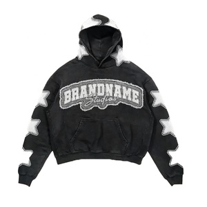Sweat à capuche unisexe personnalisé en coton 500 g/m² épais, grande taille, imprimé vintage, délavé à l'acide, avec patch brodé, pour l'hiver - Product Image 3