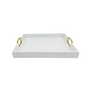 Rectangulaire en métal de couleur blanche avec support doré Ustensiles de cuisine Maison et mariage Plateau de service pour aliments et boissons fait à la main - Product Image 5