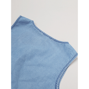 Paola Riboni Chaleco vaquero para mujer, sin mangas, cuello en V, con lazo frontal, estilo casual, ropa de abrigo para primavera y otoño - Product Image 2