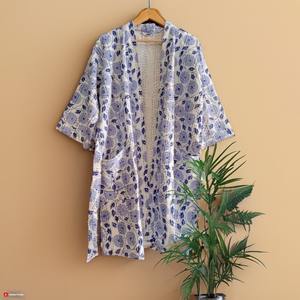 Women's Pure Cotton Floral Print Kimono Coat <b>Vest</b> Long Indian Kantha Robe Sleepwear Nightgown <b>Purple</b> Bridesmaid's Outfit Summer - Product Image 1