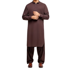 New Deep Chocolate Brown Classic <b>Men's</b> <b>Shalwar</b> <b>Kameez</b> With Crisp Collar And Modern Slim Fit Design Perfect For Religious - Product Image 4