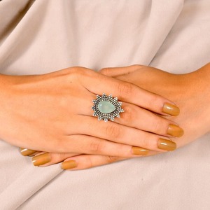 Sólido 925 plata esterlina Natural Aqua Calcedonia cabujón piedra preciosa anillo hecho a mano joyería plata esterlina 925 sello anillo joyería - Product Image 2