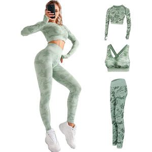 Ensemble de yoga sans couture à manches longues pour femmes livraison directe ensembles de fitness sport et yoga ensemble trois pièces pour femmes - Product Image 4