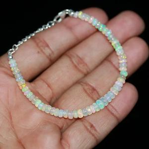 Pulseras de Plata de Ley 925 hechas a mano, cuentas de ópalo Welo etíope llamativas genuinas, joyería fina espiritual, oro Cristiano - Product Image 4