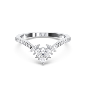 Lujoso anillo de diamantes de moissanita de 0,75 quilates de quilates en platino con diseño de Marquesa y corte redondo para ella - Product Image 1