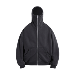 Custom Boxy Fit sudaderas con capucha de peso pesado en blanco de cara completa Zip Hoodie 400 Gsm grueso logotipo personalizado sudaderas con capucha para los hombres - Product Image 4