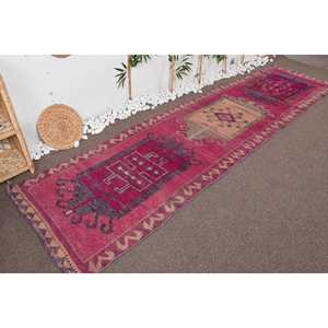 Turkish <b>Runner</b> Rug, 3x11.6 ft Vintage Rug, <b>Red</b> Herki Wool Rug - Product Image 4