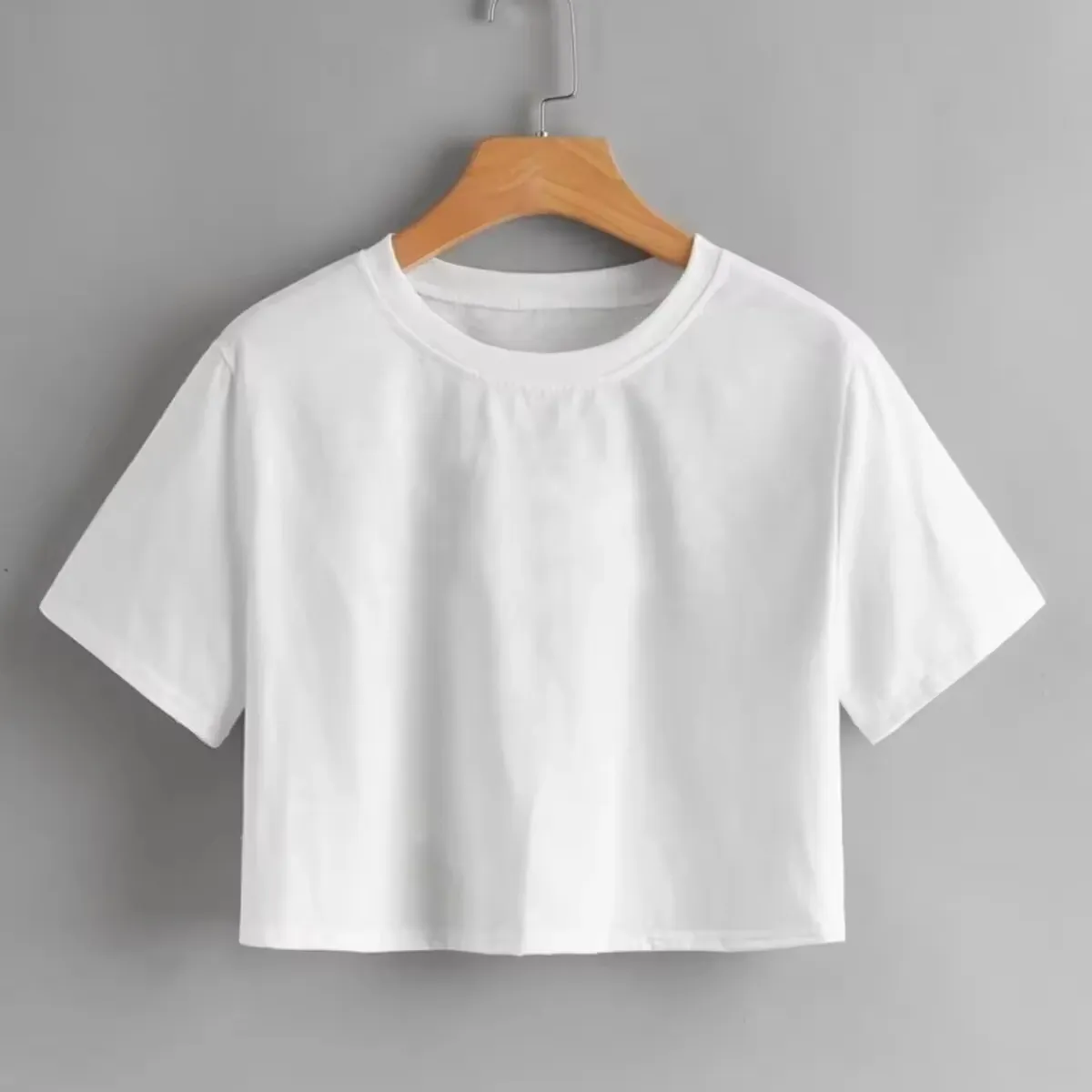 Blanco Ronde Hals Witte Vrouwen Crop Top T-Shirt Custom Print Logo Hot Selling Katoenen Dames T-Shirts Fitness Fit T-Shirts Dames