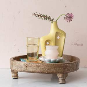 Boho Pieds Bois Sculpté Design Naturel Plateau Décoratif Vintage Pièce Maîtresse Titulaire Plateaux Ferme Ottoman Plateau pour Cuisine - Product Image 2