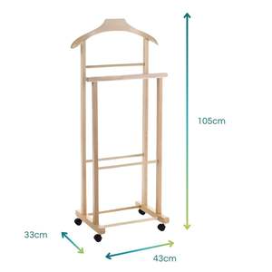Porte-manteau en bois de hêtre 2 valets 43x33x105cm cintre de chambre à coucher avec roues pour vestes pantalons chemises couleur bois - Product Image 2