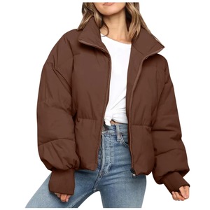 Veste ouatée pour 2024 automne hiver femmes chaud lanterne manches col montant recadrée vers le bas manteaux fermeture éclair épaissir vêtements d'extérieur - Product Image 4