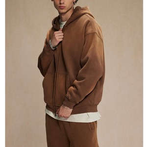 Custom Men's Half Zip up Solid Color Hoodie Washed Technicis in Sustainable Knitted Fabric Washed Technique - Product Image 4