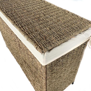 Cesto de Ropa de Mimbre de 3 Secciones con Forro de Seagrass, para Baño o Dormitorio, de Vietnam, Venta al Por Mayor - Product Image 2