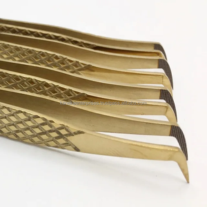 Meilleures pinces à cils professionnelles en or pour volume, poignée diamant, acier inoxydable, pointes lisses, anti-magnétiques, anti-statiques, toutes - Product Image 3