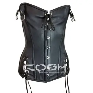Overbust Steelboned Black Leather Ladies Laced Up Top With Sides Laces Bodice Corsets Vendors And Exporter
