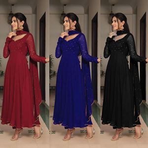 Georgette de estilo indio tradicional con Diamond Work Anarkali Vestido largo con diseñador Dupatta y traje de manga larga para mujer - Product Image 6