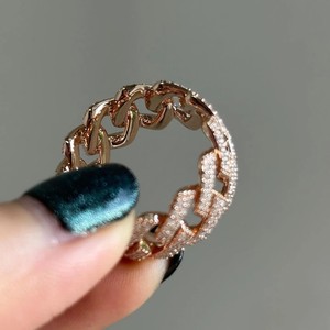 Bague inspirée du hip-hop en diamant créé en laboratoire en or 14 carats chaîne à maillons glacés remplis d'or rose pour femmes hommes bijoux de mode - Product Image 5