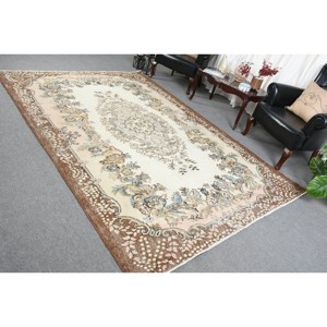 Vintage Turkish Rug Beige <b>Brown</b> 6.6 X 9.8 ft Classic Large Area Patchwork Pattern <b>Wool</b> Material Latex Backing for Teens Hallway - Product Image 4
